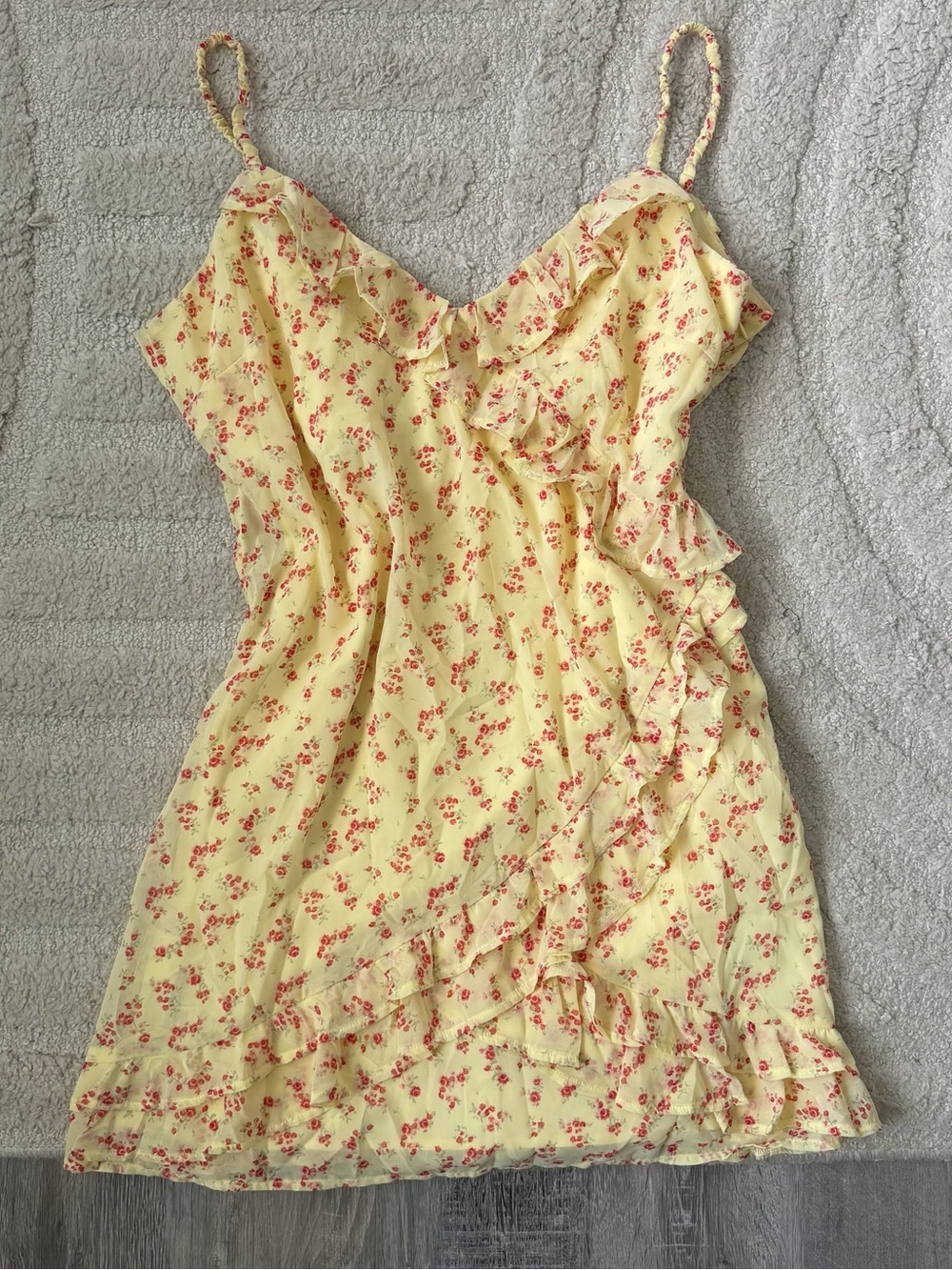 Hollister Yellow Mini Dress with Red Floral Print